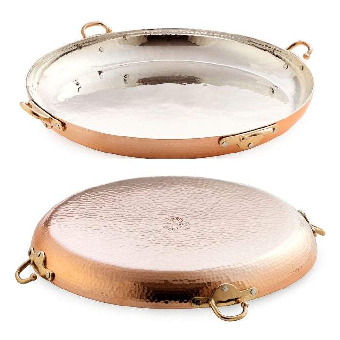 paella-pan-1 Soy Gümüş Kaplama Dövme Bakır Paella / Pilav Tavası