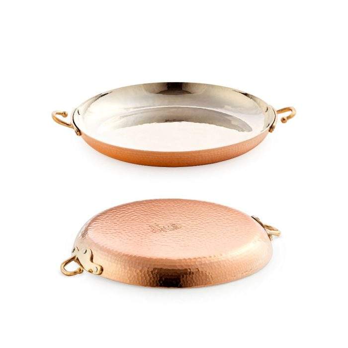 paella-pan-2 Soy Gümüş Kaplama Dövme Bakır Paella / Pilav Tavası