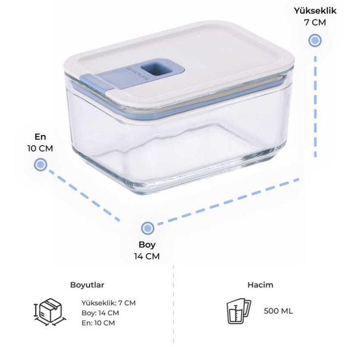 500 ml neoflam dikdörtgen Neoflam Perfect Seal Cam Saklama Kabı 500Ml