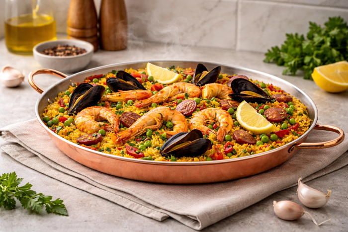 PAL0KL526GRP Saf bakır paella tavası detay görünümü