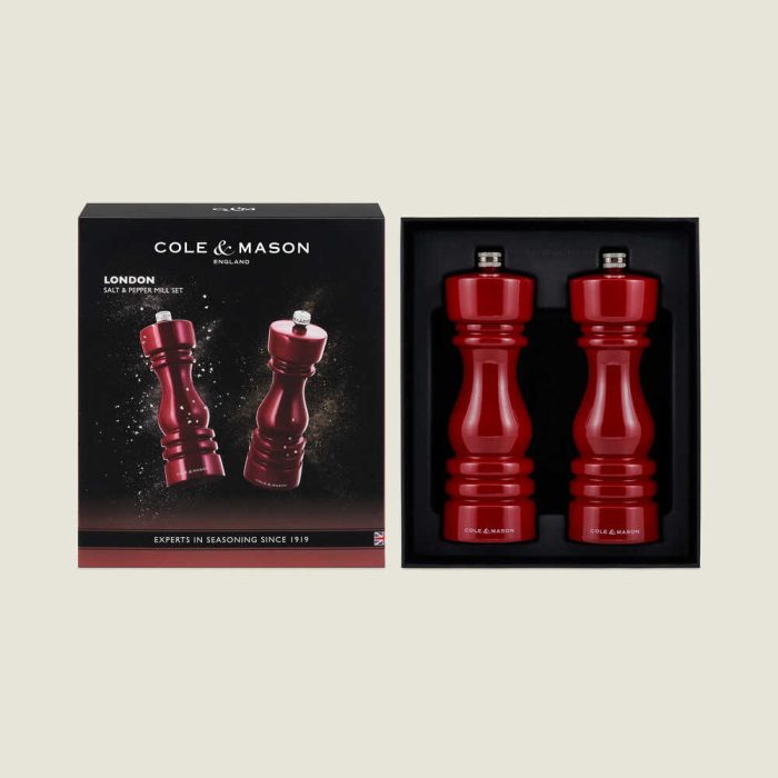Cole & Mason London Tuz & Karabiber Değirmeni Seti Cole & Mason London kırmızı tuz ve karabiber değirmeni hediye seti