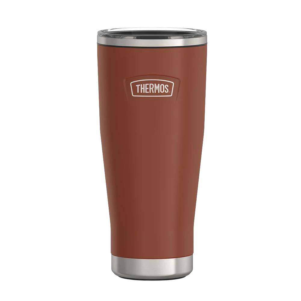 thermos-icon-is115-053l-slide-lock-mug-saddle-wstraw-022977-thermos-is115-125780-77-B 530 ml pipetli, slide kapaklı paslanmaz çelik termos, kahverengi renkli, çift cidarlı vakum yalıtımlı içecek bardağı.